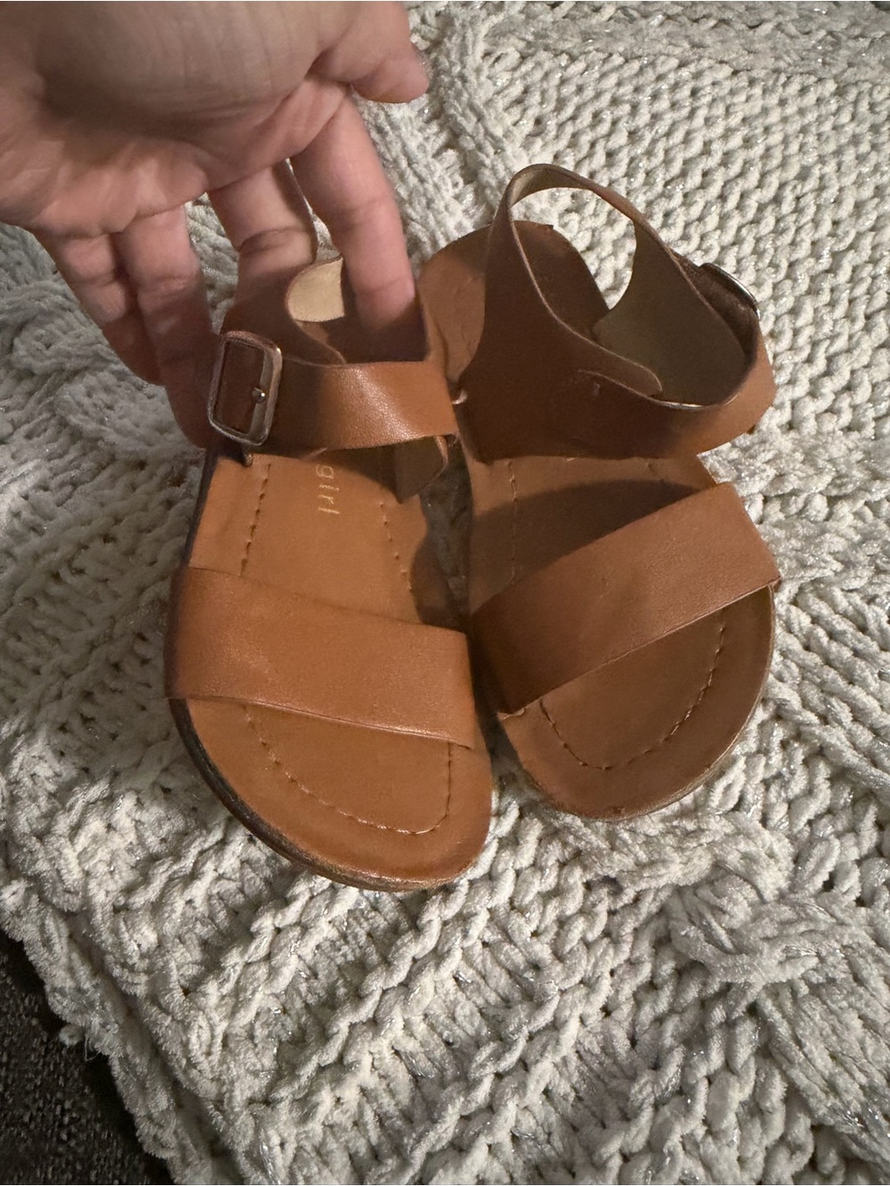 Madden Girl Girls Tan Brown Two-Strap Buckle Sandals